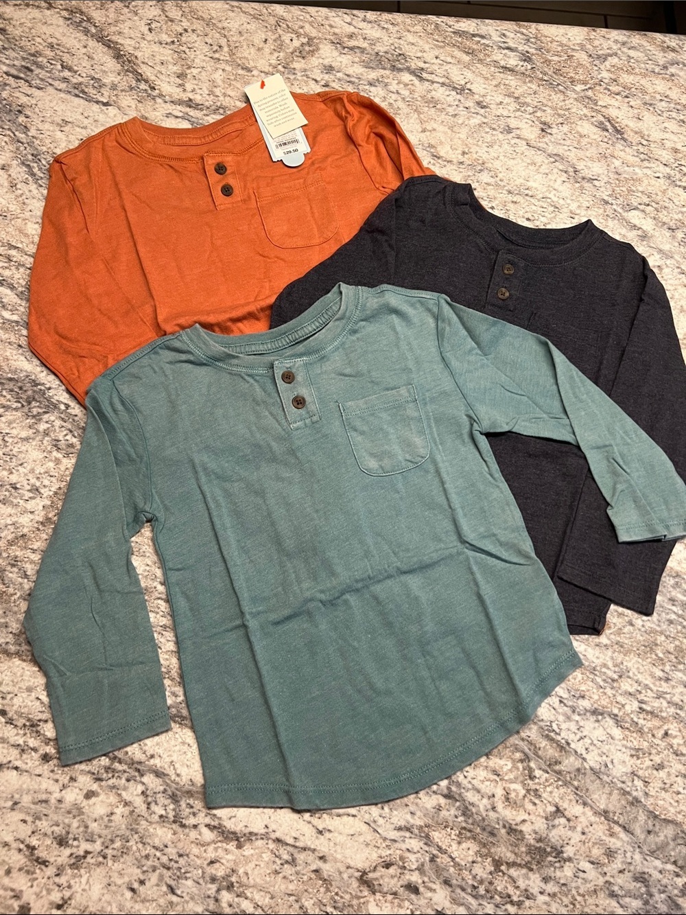 Cat & Jack Kids Long Sleeve Henley Top - Teal, Rust, Charcoal NWT